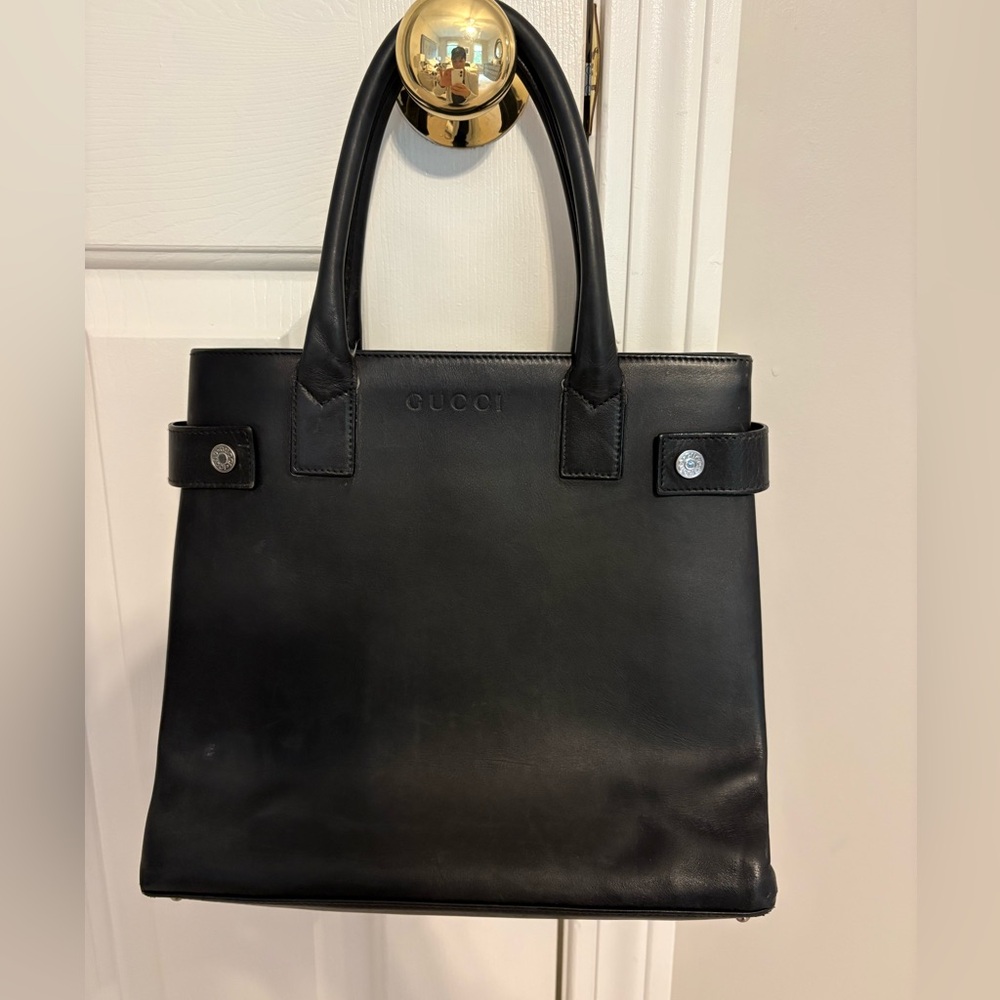 Gucci Black Leather Structured Top-Handle Tote